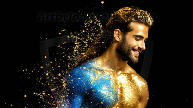 Abstract Male Art Ai Photos of Beautiful Men Enveloped by Colors. AI-generated abstract art featuring beautiful, handsome, sexy, shirtless, men, boys, lads, full of excitement joy and fun, covered in colors, dynamic, interactive, Combining elements of realism with surreal abstract qualities, showcasing the potential of AI in artistic expression.