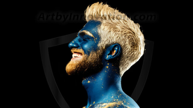 Abstract Male Art Ai Photos of Beautiful Men Enveloped by Colors. AI-generated abstract art featuring beautiful, handsome, sexy, shirtless, men, boys, lads, full of excitement joy and fun, covered in colors, dynamic, interactive, Combining elements of realism with surreal abstract qualities, showcasing the potential of AI in artistic expression.