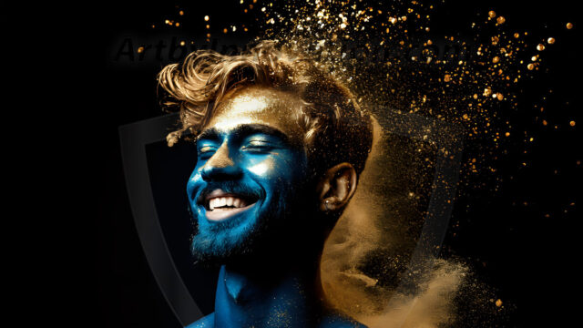 Abstract Male Art Ai Photos of Beautiful Men Enveloped by Colors. AI-generated abstract art featuring beautiful, handsome, sexy, shirtless, men, boys, lads, full of excitement joy and fun, covered in colors, dynamic, interactive, Combining elements of realism with surreal abstract qualities, showcasing the potential of AI in artistic expression.