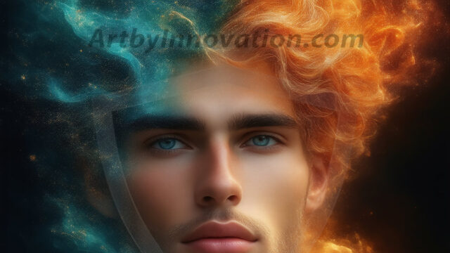 Abstract Male Art Ai Photos of Beautiful Men Enveloped by Colors. AI-generated abstract art featuring beautiful, handsome, sexy, shirtless, men, boys, lads, full of excitement joy and fun, covered in colors, dynamic, interactive, Combining elements of realism with surreal abstract qualities, showcasing the potential of AI in artistic expression.