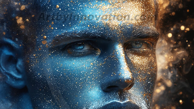 Abstract Male Art Ai Photos of Beautiful Men Enveloped by Colors. AI-generated abstract art featuring beautiful, handsome, sexy, shirtless, men, boys, lads, full of excitement joy and fun, covered in colors, dynamic, interactive, Combining elements of realism with surreal abstract qualities, showcasing the potential of AI in artistic expression.