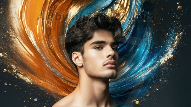 Abstract Male Art Ai Photos of Beautiful Men Enveloped by Colors. AI-generated abstract art featuring beautiful, handsome, sexy, shirtless, men, boys, lads, full of excitement joy and fun, covered in colors, dynamic, interactive, Combining elements of realism with surreal abstract qualities, showcasing the potential of AI in artistic expression.