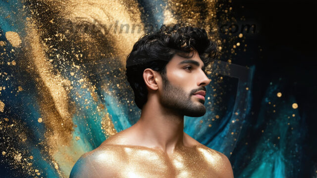 Abstract Male Art Ai Photos of Beautiful Men Enveloped by Colors. AI-generated abstract art featuring beautiful, handsome, sexy, shirtless, men, boys, lads, full of excitement joy and fun, covered in colors, dynamic, interactive, Combining elements of realism with surreal abstract qualities, showcasing the potential of AI in artistic expression.
