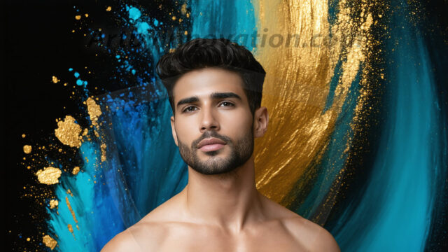 Abstract Male Art Ai Photos of Beautiful Men Enveloped by Colors. AI-generated abstract art featuring beautiful, handsome, sexy, shirtless, men, boys, lads, full of excitement joy and fun, covered in colors, dynamic, interactive, Combining elements of realism with surreal abstract qualities, showcasing the potential of AI in artistic expression.