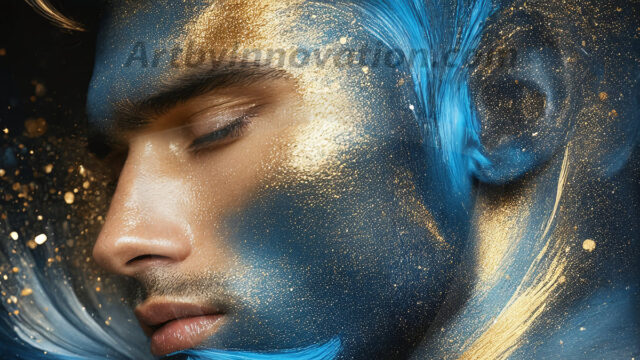 Abstract Male Art Ai Photos of Beautiful Men Enveloped by Colors. AI-generated abstract art featuring beautiful, handsome, sexy, shirtless, men, boys, lads, full of excitement joy and fun, covered in colors, dynamic, interactive, Combining elements of realism with surreal abstract qualities, showcasing the potential of AI in artistic expression.