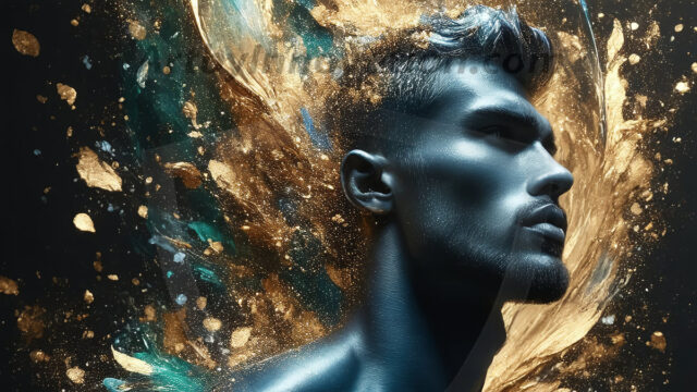 Abstract Male Art Ai Photos of Beautiful Men Enveloped by Colors. AI-generated abstract art featuring beautiful, handsome, sexy, shirtless, men, boys, lads, full of excitement joy and fun, covered in colors, dynamic, interactive, Combining elements of realism with surreal abstract qualities, showcasing the potential of AI in artistic expression.