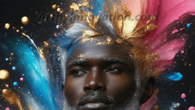 Abstract Male Art Ai Photos of Beautiful Men Enveloped by Colors. AI-generated abstract art featuring beautiful, handsome, sexy, shirtless, men, boys, lads, full of excitement joy and fun, covered in colors, dynamic, interactive, Combining elements of realism with surreal abstract qualities, showcasing the potential of AI in artistic expression.