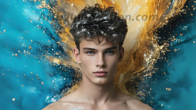 Abstract Male Art Ai Photos of Beautiful Men Enveloped by Colors. AI-generated abstract art featuring beautiful, handsome, sexy, shirtless, men, boys, lads, full of excitement joy and fun, covered in colors, dynamic, interactive, Combining elements of realism with surreal abstract qualities, showcasing the potential of AI in artistic expression.