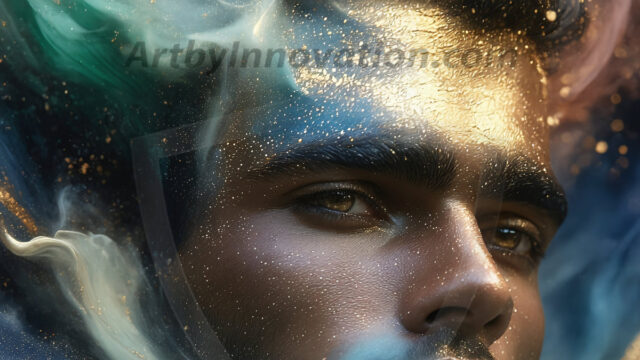 Abstract Male Art Ai Photos of Beautiful Men Enveloped by Colors. AI-generated abstract art featuring beautiful, handsome, sexy, shirtless, men, boys, lads, full of excitement joy and fun, covered in colors, dynamic, interactive, Combining elements of realism with surreal abstract qualities, showcasing the potential of AI in artistic expression.