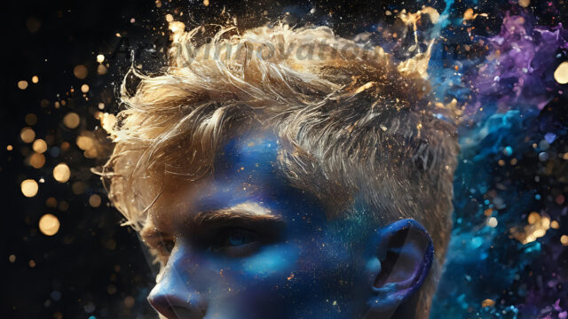 Abstract Male Art Ai Photos of Beautiful Men Enveloped by Colors. AI-generated abstract art featuring beautiful, handsome, sexy, shirtless, men, boys, lads, full of excitement joy and fun, covered in colors, dynamic, interactive, Combining elements of realism with surreal abstract qualities, showcasing the potential of AI in artistic expression.