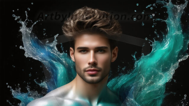 Abstract Male Art Ai Photos of Beautiful Men Enveloped by Colors. AI-generated abstract art featuring beautiful, handsome, sexy, shirtless, men, boys, lads, full of excitement joy and fun, covered in colors, dynamic, interactive, Combining elements of realism with surreal abstract qualities, showcasing the potential of AI in artistic expression.