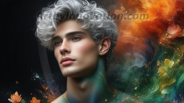 Abstract Male Art Ai Photos of Beautiful Men Enveloped by Colors. AI-generated abstract art featuring beautiful, handsome, sexy, shirtless, men, boys, lads, full of excitement joy and fun, covered in colors, dynamic, interactive, Combining elements of realism with surreal abstract qualities, showcasing the potential of AI in artistic expression.