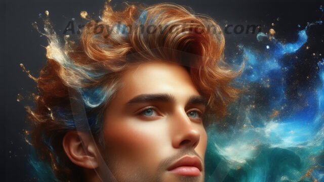 Abstract Male Art Ai Photos of Beautiful Men Enveloped by Colors. AI-generated abstract art featuring beautiful, handsome, sexy, shirtless, men, boys, lads, full of excitement joy and fun, covered in colors, dynamic, interactive, Combining elements of realism with surreal abstract qualities, showcasing the potential of AI in artistic expression.