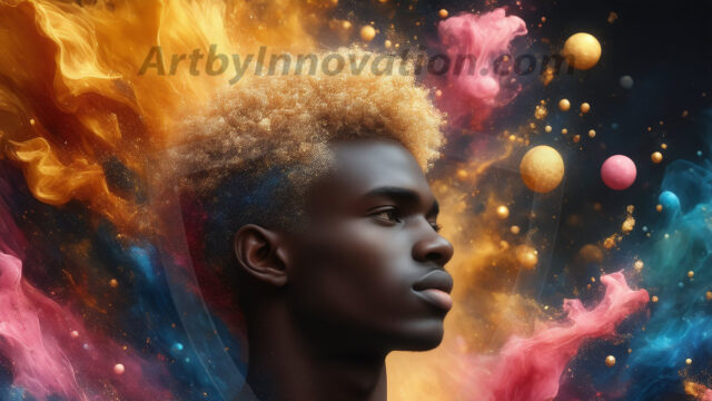 Abstract Male Art Ai Photos of Beautiful Men Enveloped by Colors. AI-generated abstract art featuring beautiful, handsome, sexy, shirtless, men, boys, lads, full of excitement joy and fun, covered in colors, dynamic, interactive, Combining elements of realism with surreal abstract qualities, showcasing the potential of AI in artistic expression.