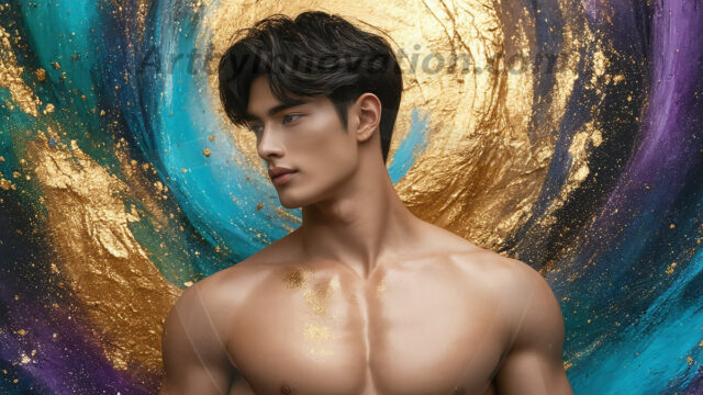 Abstract Male Art Ai Photos of Beautiful Men Enveloped by Colors. AI-generated abstract art featuring beautiful, handsome, sexy, shirtless, men, boys, lads, full of excitement joy and fun, covered in colors, dynamic, interactive, Combining elements of realism with surreal abstract qualities, showcasing the potential of AI in artistic expression.