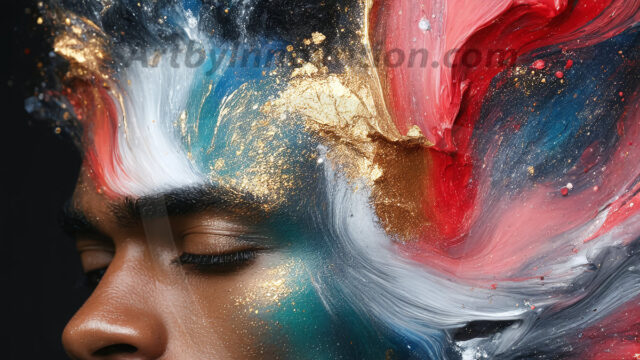 Abstract Male Art Ai Photos of Beautiful Men Enveloped by Colors. AI-generated abstract art featuring beautiful, handsome, sexy, shirtless, men, boys, lads, full of excitement joy and fun, covered in colors, dynamic, interactive, Combining elements of realism with surreal abstract qualities, showcasing the potential of AI in artistic expression.