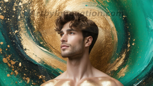 Abstract Male Art Ai Photos of Beautiful Men Enveloped by Colors. AI-generated abstract art featuring beautiful, handsome, sexy, shirtless, men, boys, lads, full of excitement joy and fun, covered in colors, dynamic, interactive, Combining elements of realism with surreal abstract qualities, showcasing the potential of AI in artistic expression.