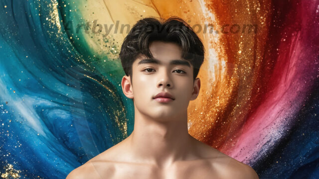 Abstract Male Art Ai Photos of Beautiful Men Enveloped by Colors. AI-generated abstract art featuring beautiful, handsome, sexy, shirtless, men, boys, lads, full of excitement joy and fun, covered in colors, dynamic, interactive, Combining elements of realism with surreal abstract qualities, showcasing the potential of AI in artistic expression.