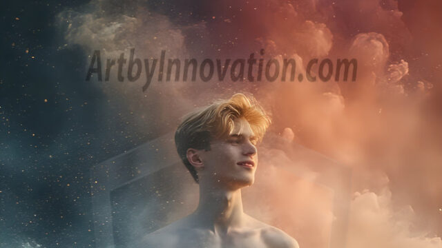 Abstract Male Art Ai Photos of Beautiful Men Enveloped by Colors. AI-generated abstract art featuring beautiful, handsome, sexy, shirtless, men, boys, lads, full of excitement joy and fun, covered in colors, dynamic, interactive, Combining elements of realism with surreal abstract qualities, showcasing the potential of AI in artistic expression.