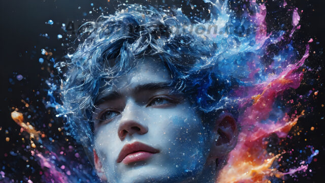 Abstract Male Art Ai Photos of Beautiful Men Enveloped by Colors. AI-generated abstract art featuring beautiful, handsome, sexy, shirtless, men, boys, lads, full of excitement joy and fun, covered in colors, dynamic, interactive, Combining elements of realism with surreal abstract qualities, showcasing the potential of AI in artistic expression.