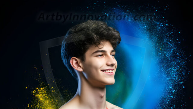 Abstract Male Art Ai Photos of Beautiful Men Enveloped by Colors. AI-generated abstract art featuring beautiful, handsome, sexy, shirtless, men, boys, lads, full of excitement joy and fun, covered in colors, dynamic, interactive, Combining elements of realism with surreal abstract qualities, showcasing the potential of AI in artistic expression.