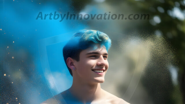 Abstract Male Art Ai Photos of Beautiful Men Enveloped by Colors. AI-generated abstract art featuring beautiful, handsome, sexy, shirtless, men, boys, lads, full of excitement joy and fun, covered in colors, dynamic, interactive, Combining elements of realism with surreal abstract qualities, showcasing the potential of AI in artistic expression.