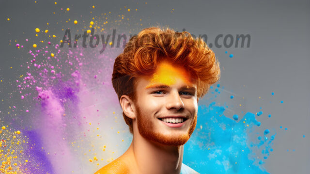 Abstract Male Art Ai Photos of Beautiful Men Enveloped by Colors. AI-generated abstract art featuring beautiful, handsome, sexy, shirtless, men, boys, lads, full of excitement joy and fun, covered in colors, dynamic, interactive, Combining elements of realism with surreal abstract qualities, showcasing the potential of AI in artistic expression.