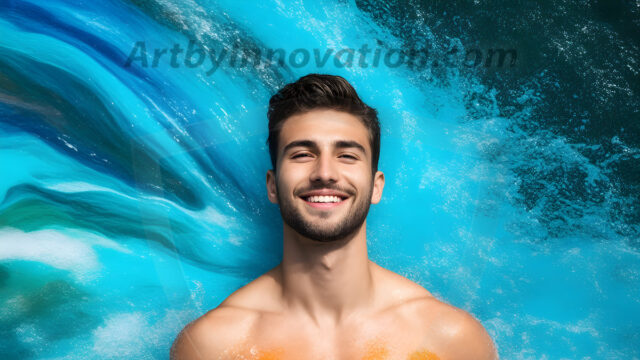 Abstract Male Art Ai Photos of Beautiful Men Enveloped by Colors. AI-generated abstract art featuring beautiful, handsome, sexy, shirtless, men, boys, lads, full of excitement joy and fun, covered in colors, dynamic, interactive, Combining elements of realism with surreal abstract qualities, showcasing the potential of AI in artistic expression.