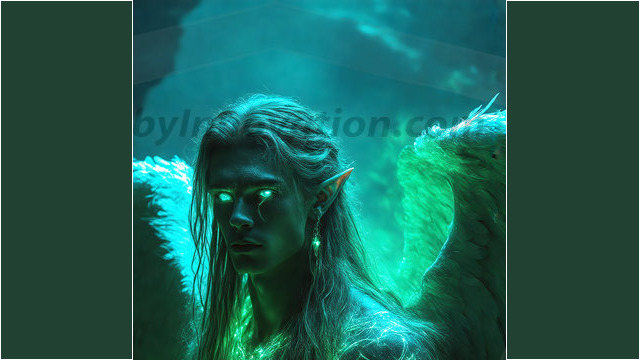 A detailed AI generated photograph featuring a beautiful handsome male angel warrior with ethereal skin and a beautiful body. Imbued with feathered wings, enormous and shimmering, a powerful warrior from the heavens. He possesses a strong, sharp jawline, chiseled muscular torso, pectorals, abs, sleek nose high cheekbones, vibrant eyes, silver earrings. With huge vibrate silver feathered wings, enormous and shimmering, with a radiant hue, reflecting light in a mesmerizing way. Here is a raw, untamed energy that emanates from him. His presence is electrifying, drawing viewers in with his captivating gaze and formidable presence. Perfect face, perfect hands.