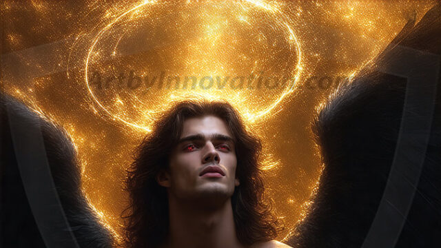 A detailed AI generated photograph featuring a beautiful handsome male angel warrior with ethereal skin and a beautiful body. Imbued with feathered wings, enormous and shimmering, a powerful warrior from the heavens. He possesses a strong, sharp jawline, chiseled muscular torso, pectorals, abs, sleek nose high cheekbones, vibrant eyes, silver earrings. With huge vibrate silver feathered wings, enormous and shimmering, with a radiant hue, reflecting light in a mesmerizing way. Here is a raw, untamed energy that emanates from him. His presence is electrifying, drawing viewers in with his captivating gaze and formidable presence. Perfect face, perfect hands.