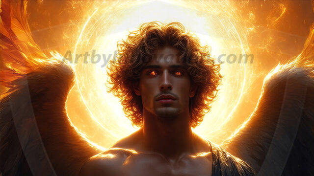 A detailed AI generated photograph featuring a beautiful handsome male angel warrior with ethereal skin and a beautiful body. Imbued with feathered wings, enormous and shimmering, a powerful warrior from the heavens. He possesses a strong, sharp jawline, chiseled muscular torso, pectorals, abs, sleek nose high cheekbones, vibrant eyes, silver earrings. With huge vibrate silver feathered wings, enormous and shimmering, with a radiant hue, reflecting light in a mesmerizing way. Here is a raw, untamed energy that emanates from him. His presence is electrifying, drawing viewers in with his captivating gaze and formidable presence. Perfect face, perfect hands.