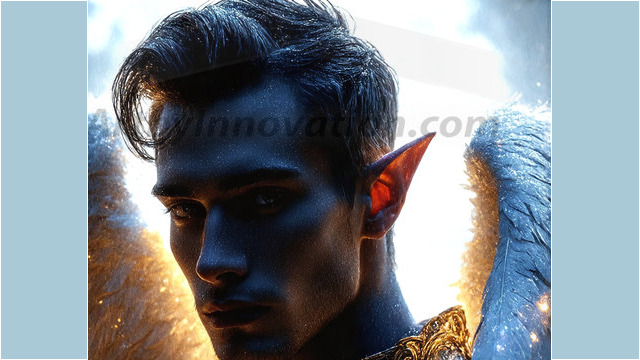 A detailed AI generated photograph featuring a beautiful handsome male angel warrior with ethereal skin and a beautiful body. Imbued with feathered wings, enormous and shimmering, a powerful warrior from the heavens. He possesses a strong, sharp jawline, chiseled muscular torso, pectorals, abs, sleek nose high cheekbones, vibrant eyes, silver earrings. With huge vibrate silver feathered wings, enormous and shimmering, with a radiant hue, reflecting light in a mesmerizing way. Here is a raw, untamed energy that emanates from him. His presence is electrifying, drawing viewers in with his captivating gaze and formidable presence. Perfect face, perfect hands.