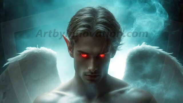 A detailed AI generated photograph featuring a beautiful handsome male angel warrior with ethereal skin and a beautiful body. Imbued with feathered wings, enormous and shimmering, a powerful warrior from the heavens. He possesses a strong, sharp jawline, chiseled muscular torso, pectorals, abs, sleek nose high cheekbones, vibrant eyes, silver earrings. With huge vibrate silver feathered wings, enormous and shimmering, with a radiant hue, reflecting light in a mesmerizing way. Here is a raw, untamed energy that emanates from him. His presence is electrifying, drawing viewers in with his captivating gaze and formidable presence. Perfect face, perfect hands.