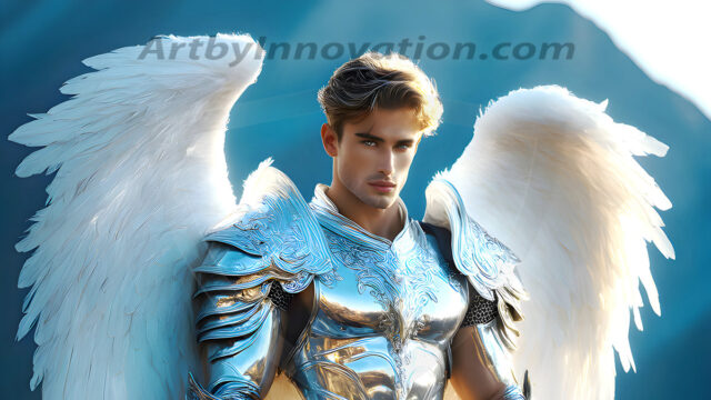 Male Angels of the Holy Divine - The Mighty & The Powerful: AI Fantasy Photos of Handsome Male Angels in Elegant Divine Armor, living in the golden city, with Vibrant Holy Wings. AI generated fantasy photos, of handsome male warrior angels, in divine armor with vibrant holy wings. Wearing ethereal or plate holy armor, and glistening golden gilded jewelry, emphasizing his god-like stature, vibrantly colored. Possessing grand feathered wings, that look like swords, these angel warriors are ready to battle on God's command. With men of all ages, races, and body types. In a city of gold, spiritual wonder city in the heavens, with ornate gold buildings, majestic gold architecture, ethereal cityscapes, and mystical waterfalls.