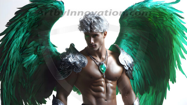 Male Angels of the Holy Divine - The Mighty & The Powerful: AI Fantasy Photos of Handsome Male Angels in Elegant Divine Armor, living in the golden city, with Vibrant Holy Wings. AI generated fantasy photos, of handsome male warrior angels, in divine armor with vibrant holy wings. Wearing ethereal or plate holy armor, and glistening golden gilded jewelry, emphasizing his god-like stature, vibrantly colored. Possessing grand feathered wings, that look like swords, these angel warriors are ready to battle on God's command. With men of all ages, races, and body types. In a city of gold, spiritual wonder city in the heavens, with ornate gold buildings, majestic gold architecture, ethereal cityscapes, and mystical waterfalls.