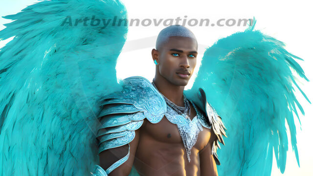 Male Angels of the Holy Divine - The Mighty & The Powerful: AI Fantasy Photos of Handsome Male Angels in Elegant Divine Armor, living in the golden city, with Vibrant Holy Wings. AI generated fantasy photos, of handsome male warrior angels, in divine armor with vibrant holy wings. Wearing ethereal or plate holy armor, and glistening golden gilded jewelry, emphasizing his god-like stature, vibrantly colored. Possessing grand feathered wings, that look like swords, these angel warriors are ready to battle on God's command. With men of all ages, races, and body types. In a city of gold, spiritual wonder city in the heavens, with ornate gold buildings, majestic gold architecture, ethereal cityscapes, and mystical waterfalls.