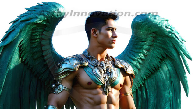 Male Angels of the Holy Divine - The Mighty & The Powerful: AI Fantasy Photos of Handsome Male Angels in Elegant Divine Armor, living in the golden city, with Vibrant Holy Wings. AI generated fantasy photos, of handsome male warrior angels, in divine armor with vibrant holy wings. Wearing ethereal or plate holy armor, and glistening golden gilded jewelry, emphasizing his god-like stature, vibrantly colored. Possessing grand feathered wings, that look like swords, these angel warriors are ready to battle on God's command. With men of all ages, races, and body types. In a city of gold, spiritual wonder city in the heavens, with ornate gold buildings, majestic gold architecture, ethereal cityscapes, and mystical waterfalls.