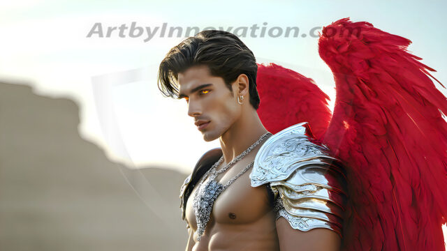 Male Angels of the Holy Divine - The Mighty & The Powerful: AI Fantasy Photos of Handsome Male Angels in Elegant Divine Armor, living in the golden city, with Vibrant Holy Wings. AI generated fantasy photos, of handsome male warrior angels, in divine armor with vibrant holy wings. Wearing ethereal or plate holy armor, and glistening golden gilded jewelry, emphasizing his god-like stature, vibrantly colored. Possessing grand feathered wings, that look like swords, these angel warriors are ready to battle on God's command. With men of all ages, races, and body types. In a city of gold, spiritual wonder city in the heavens, with ornate gold buildings, majestic gold architecture, ethereal cityscapes, and mystical waterfalls.