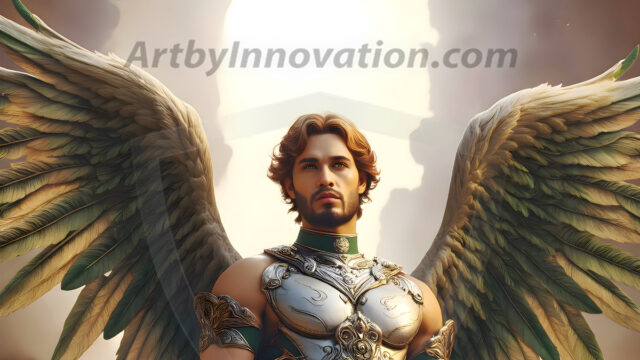 Male Angels of the Holy Divine - The Mighty & The Powerful: AI Fantasy Photos of Handsome Male Angels in Elegant Divine Armor, living in the golden city, with Vibrant Holy Wings. AI generated fantasy photos, of handsome male warrior angels, in divine armor with vibrant holy wings. Wearing ethereal or plate holy armor, and glistening golden gilded jewelry, emphasizing his god-like stature, vibrantly colored. Possessing grand feathered wings, that look like swords, these angel warriors are ready to battle on God's command. With men of all ages, races, and body types. In a city of gold, spiritual wonder city in the heavens, with ornate gold buildings, majestic gold architecture, ethereal cityscapes, and mystical waterfalls.