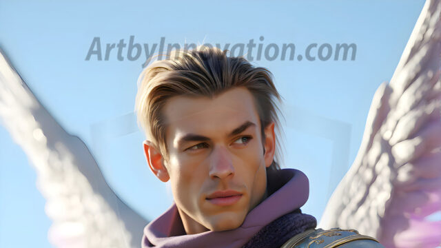 Male Angels of the Holy Divine - The Mighty & The Powerful: AI Fantasy Photos of Handsome Male Angels in Elegant Divine Armor, living in the golden city, with Vibrant Holy Wings. AI generated fantasy photos, of handsome male warrior angels, in divine armor with vibrant holy wings. Wearing ethereal or plate holy armor, and glistening golden gilded jewelry, emphasizing his god-like stature, vibrantly colored. Possessing grand feathered wings, that look like swords, these angel warriors are ready to battle on God's command. With men of all ages, races, and body types. In a city of gold, spiritual wonder city in the heavens, with ornate gold buildings, majestic gold architecture, ethereal cityscapes, and mystical waterfalls.