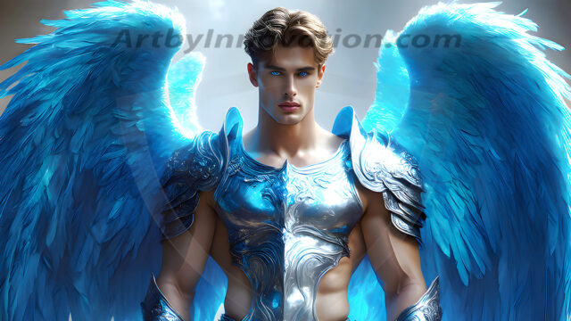 Male Angels of the Holy Divine - The Mighty & The Powerful: AI Fantasy Photos of Handsome Male Angels in Elegant Divine Armor, living in the golden city, with Vibrant Holy Wings. AI generated fantasy photos, of handsome male warrior angels, in divine armor with vibrant holy wings. Wearing ethereal or plate holy armor, and glistening golden gilded jewelry, emphasizing his god-like stature, vibrantly colored. Possessing grand feathered wings, that look like swords, these angel warriors are ready to battle on God's command. With men of all ages, races, and body types. In a city of gold, spiritual wonder city in the heavens, with ornate gold buildings, majestic gold architecture, ethereal cityscapes, and mystical waterfalls.