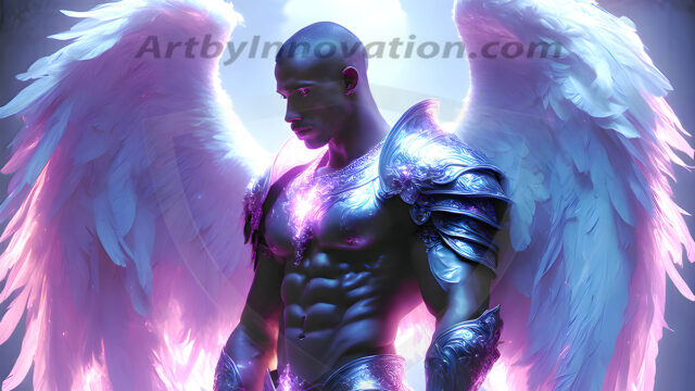 Male Angels of the Holy Divine - The Mighty & The Powerful: AI Fantasy Photos of Handsome Male Angels in Elegant Divine Armor, living in the golden city, with Vibrant Holy Wings. AI generated fantasy photos, of handsome male warrior angels, in divine armor with vibrant holy wings. Wearing ethereal or plate holy armor, and glistening golden gilded jewelry, emphasizing his god-like stature, vibrantly colored. Possessing grand feathered wings, that look like swords, these angel warriors are ready to battle on God's command. With men of all ages, races, and body types. In a city of gold, spiritual wonder city in the heavens, with ornate gold buildings, majestic gold architecture, ethereal cityscapes, and mystical waterfalls.