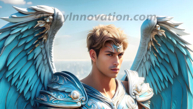 Male Angels of the Holy Divine - The Mighty & The Powerful: AI Fantasy Photos of Handsome Male Angels in Elegant Divine Armor, living in the golden city, with Vibrant Holy Wings. AI generated fantasy photos, of handsome male warrior angels, in divine armor with vibrant holy wings. Wearing ethereal or plate holy armor, and glistening golden gilded jewelry, emphasizing his god-like stature, vibrantly colored. Possessing grand feathered wings, that look like swords, these angel warriors are ready to battle on God's command. With men of all ages, races, and body types. In a city of gold, spiritual wonder city in the heavens, with ornate gold buildings, majestic gold architecture, ethereal cityscapes, and mystical waterfalls.