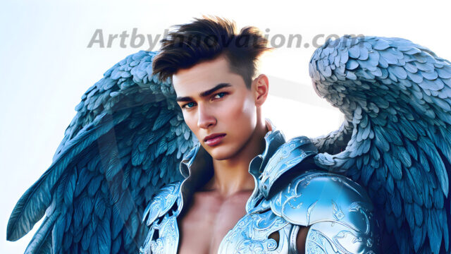 Male Angels of the Holy Divine - The Mighty & The Powerful: AI Fantasy Photos of Handsome Male Angels in Elegant Divine Armor, living in the golden city, with Vibrant Holy Wings. AI generated fantasy photos, of handsome male warrior angels, in divine armor with vibrant holy wings. Wearing ethereal or plate holy armor, and glistening golden gilded jewelry, emphasizing his god-like stature, vibrantly colored. Possessing grand feathered wings, that look like swords, these angel warriors are ready to battle on God's command. With men of all ages, races, and body types. In a city of gold, spiritual wonder city in the heavens, with ornate gold buildings, majestic gold architecture, ethereal cityscapes, and mystical waterfalls.