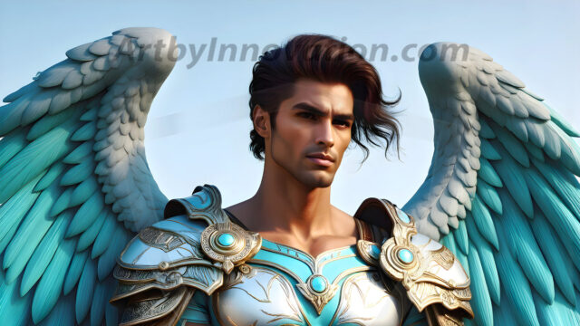 Male Angels of the Holy Divine - The Mighty & The Powerful: AI Fantasy Photos of Handsome Male Angels in Elegant Divine Armor, living in the golden city, with Vibrant Holy Wings. AI generated fantasy photos, of handsome male warrior angels, in divine armor with vibrant holy wings. Wearing ethereal or plate holy armor, and glistening golden gilded jewelry, emphasizing his god-like stature, vibrantly colored. Possessing grand feathered wings, that look like swords, these angel warriors are ready to battle on God's command. With men of all ages, races, and body types. In a city of gold, spiritual wonder city in the heavens, with ornate gold buildings, majestic gold architecture, ethereal cityscapes, and mystical waterfalls.