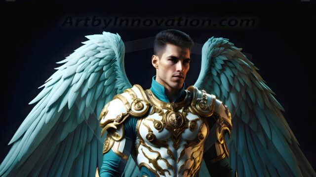 Male Angels of the Holy Divine - The Mighty & The Powerful: AI Fantasy Photos of Handsome Male Angels in Elegant Divine Armor, living in the golden city, with Vibrant Holy Wings. AI generated fantasy photos, of handsome male warrior angels, in divine armor with vibrant holy wings. Wearing ethereal or plate holy armor, and glistening golden gilded jewelry, emphasizing his god-like stature, vibrantly colored. Possessing grand feathered wings, that look like swords, these angel warriors are ready to battle on God's command. With men of all ages, races, and body types. In a city of gold, spiritual wonder city in the heavens, with ornate gold buildings, majestic gold architecture, ethereal cityscapes, and mystical waterfalls.