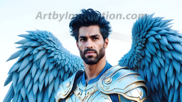 Male Angels of the Holy Divine - The Mighty & The Powerful: AI Fantasy Photos of Handsome Male Angels in Elegant Divine Armor, living in the golden city, with Vibrant Holy Wings. AI generated fantasy photos, of handsome male warrior angels, in divine armor with vibrant holy wings. Wearing ethereal or plate holy armor, and glistening golden gilded jewelry, emphasizing his god-like stature, vibrantly colored. Possessing grand feathered wings, that look like swords, these angel warriors are ready to battle on God's command. With men of all ages, races, and body types. In a city of gold, spiritual wonder city in the heavens, with ornate gold buildings, majestic gold architecture, ethereal cityscapes, and mystical waterfalls.