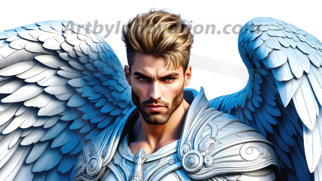 Male Angels of the Holy Divine - The Mighty & The Powerful: AI Fantasy Photos of Handsome Male Angels in Elegant Divine Armor, living in the golden city, with Vibrant Holy Wings. AI generated fantasy photos, of handsome male warrior angels, in divine armor with vibrant holy wings. Wearing ethereal or plate holy armor, and glistening golden gilded jewelry, emphasizing his god-like stature, vibrantly colored. Possessing grand feathered wings, that look like swords, these angel warriors are ready to battle on God's command. With men of all ages, races, and body types. In a city of gold, spiritual wonder city in the heavens, with ornate gold buildings, majestic gold architecture, ethereal cityscapes, and mystical waterfalls.