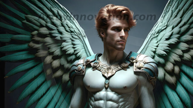 Male Angels of the Holy Divine - The Mighty & The Powerful: AI Fantasy Photos of Handsome Male Angels in Elegant Divine Armor, living in the golden city, with Vibrant Holy Wings. AI generated fantasy photos, of handsome male warrior angels, in divine armor with vibrant holy wings. Wearing ethereal or plate holy armor, and glistening golden gilded jewelry, emphasizing his god-like stature, vibrantly colored. Possessing grand feathered wings, that look like swords, these angel warriors are ready to battle on God's command. With men of all ages, races, and body types. In a city of gold, spiritual wonder city in the heavens, with ornate gold buildings, majestic gold architecture, ethereal cityscapes, and mystical waterfalls.