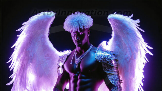 Male Angels of the Holy Divine - The Mighty & The Powerful: AI Fantasy Photos of Handsome Male Angels in Elegant Divine Armor, living in the golden city, with Vibrant Holy Wings. AI generated fantasy photos, of handsome male warrior angels, in divine armor with vibrant holy wings. Wearing ethereal or plate holy armor, and glistening golden gilded jewelry, emphasizing his god-like stature, vibrantly colored. Possessing grand feathered wings, that look like swords, these angel warriors are ready to battle on God's command. With men of all ages, races, and body types. In a city of gold, spiritual wonder city in the heavens, with ornate gold buildings, majestic gold architecture, ethereal cityscapes, and mystical waterfalls.